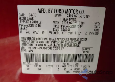 2013 Ford Edge Sel z USA, uszkodzony, nr VIN 2FMDK3J97DBC25347